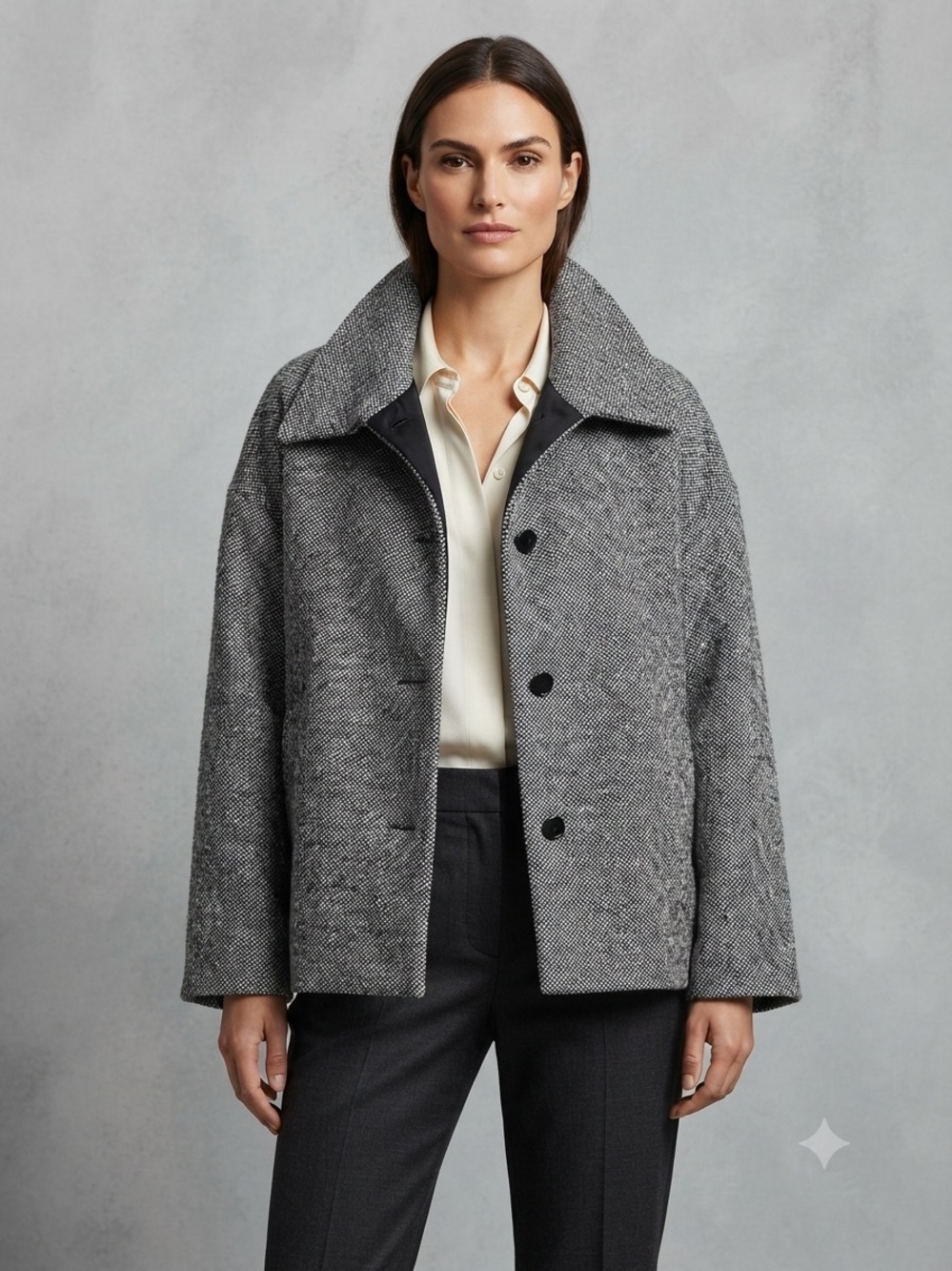 DLusso Wool Blend Salt & Pepper Tweed Jacket – Size 50